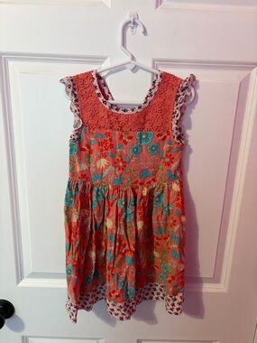 Matilda Jane Coral Floral Dress with Turquoise Accents